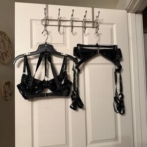 Black leather harness with suspender